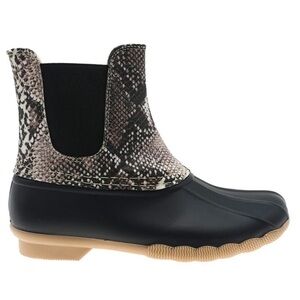 Outwoods Taupe And Black Snake Print Fleece Lined Duck Boots Rain Snow Boots